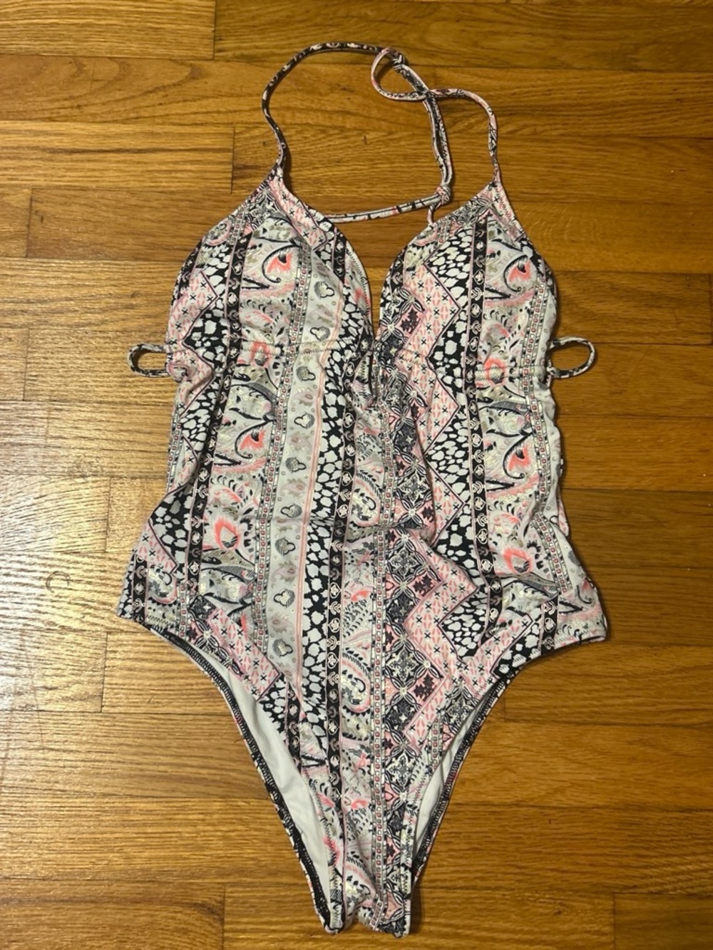 Victoria's Secret Pink & Black Patterned One-Piece Swimsuit